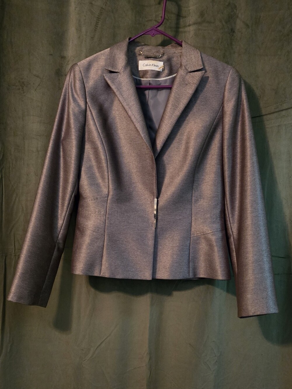 Calvin Klein Silver Metallic Tailored Blazer With Skirt